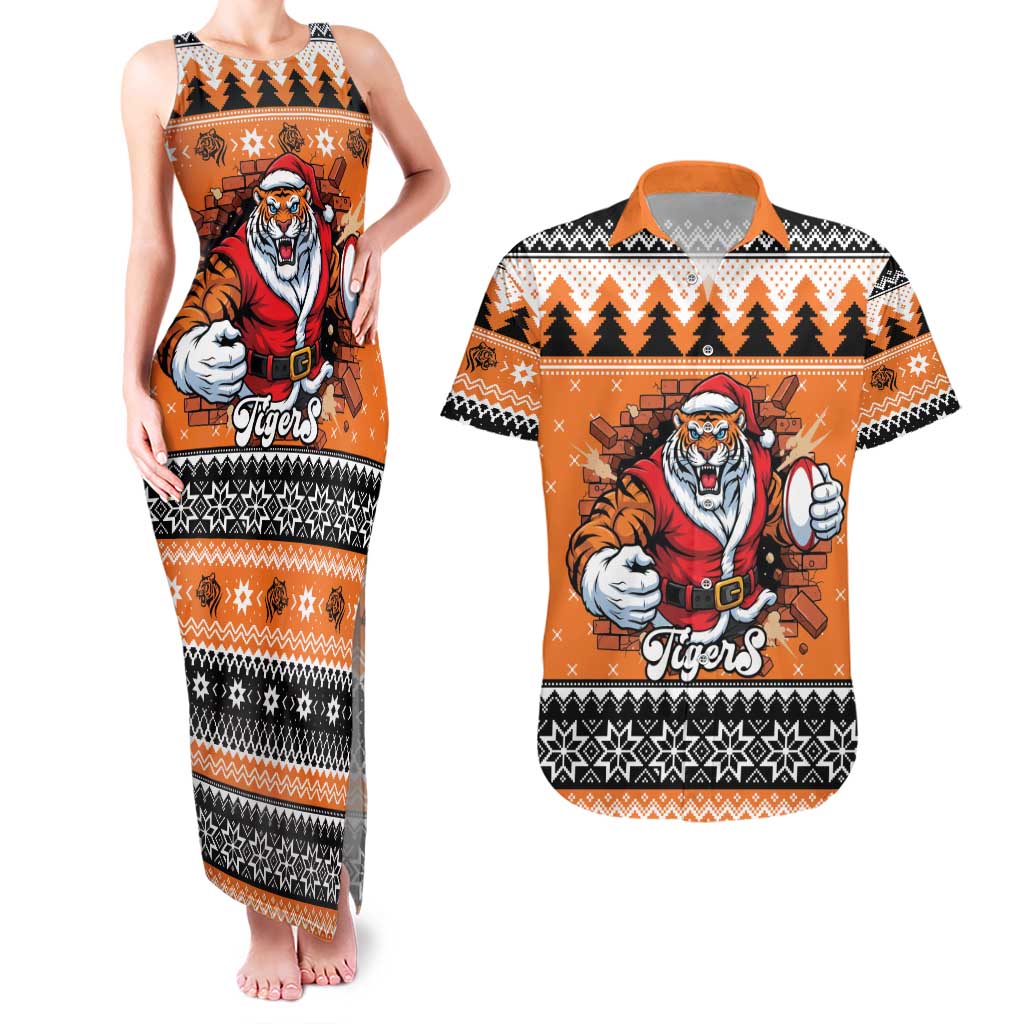 Santa Tiger Roar Personalized Couples Matching Tank Maxi Dress and Hawaiian Shirt Christmas Rugby League Spirit - Aussie Hoodie