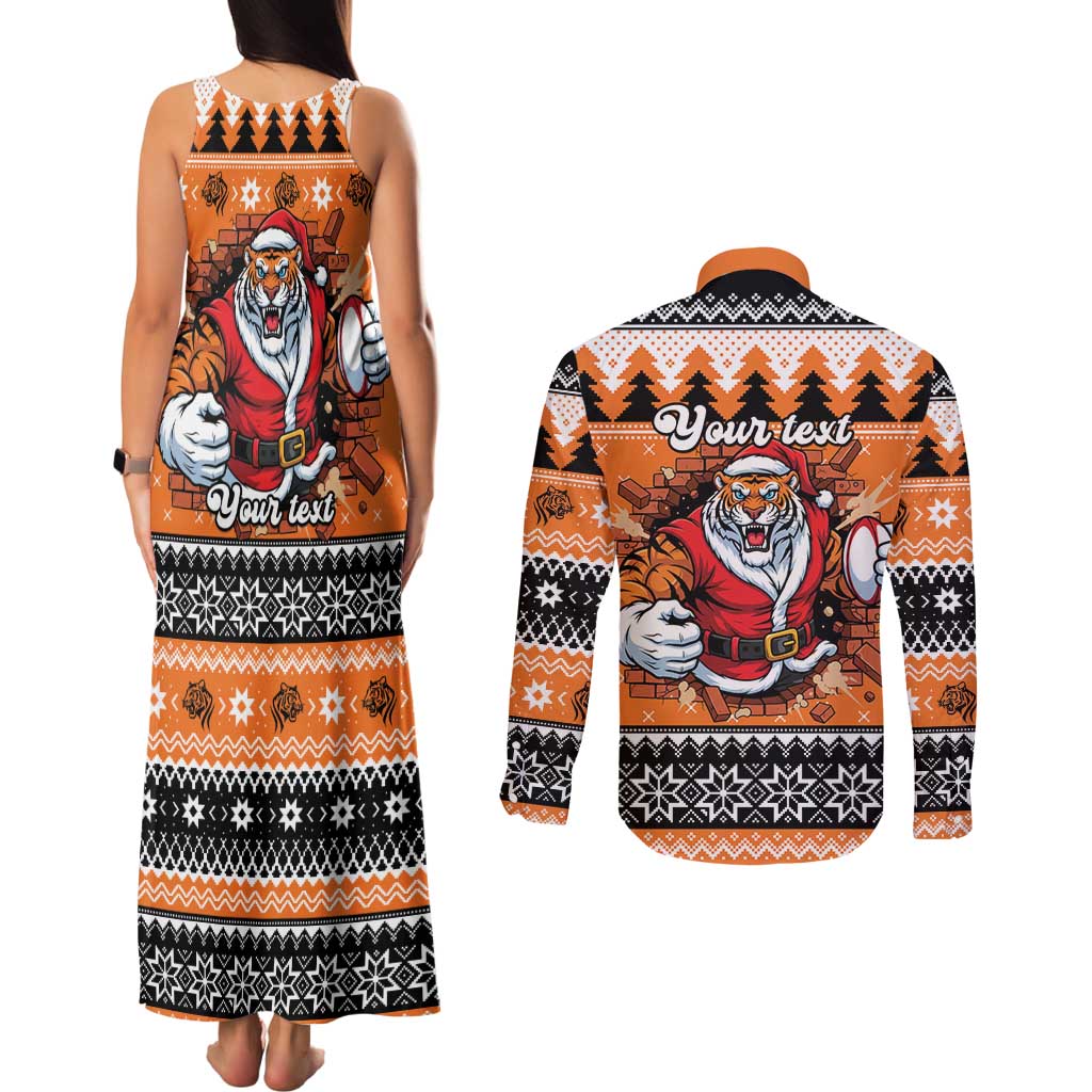Santa Tiger Roar Personalized Couples Matching Tank Maxi Dress and Long Sleeve Button Shirt Christmas Rugby League Spirit - Aussie Hoodie