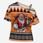 Santa Tiger Roar Personalized Cross Shoulder Shirt Christmas Rugby League Spirit - Aussie Hoodie