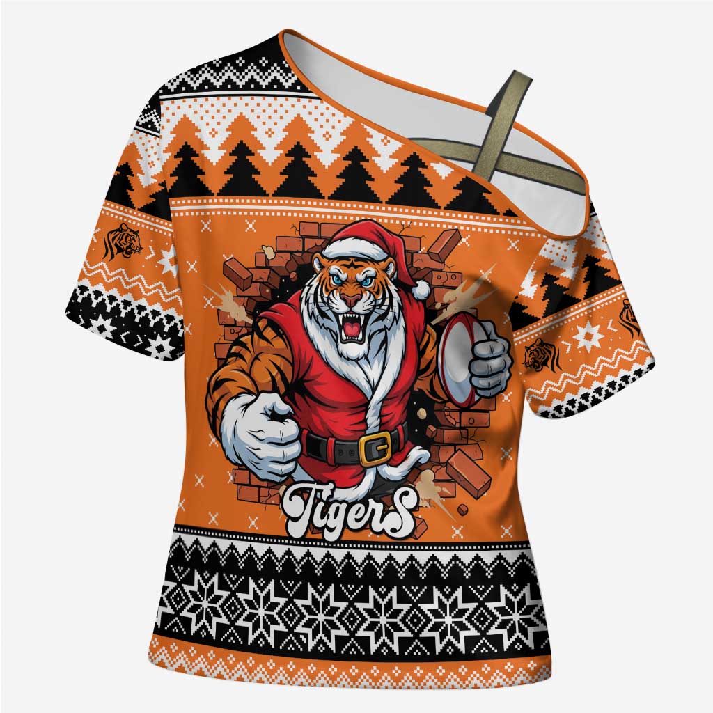 Santa Tiger Roar Personalized Cross Shoulder Shirt Christmas Rugby League Spirit - Aussie Hoodie