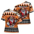 Santa Tiger Roar Personalized Cross Shoulder Shirt Christmas Rugby League Spirit - Aussie Hoodie