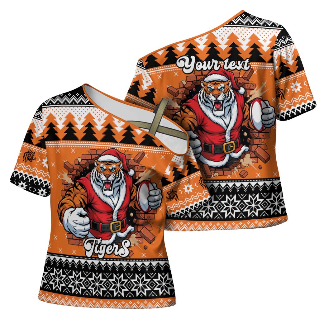 Santa Tiger Roar Personalized Cross Shoulder Shirt Christmas Rugby League Spirit - Aussie Hoodie