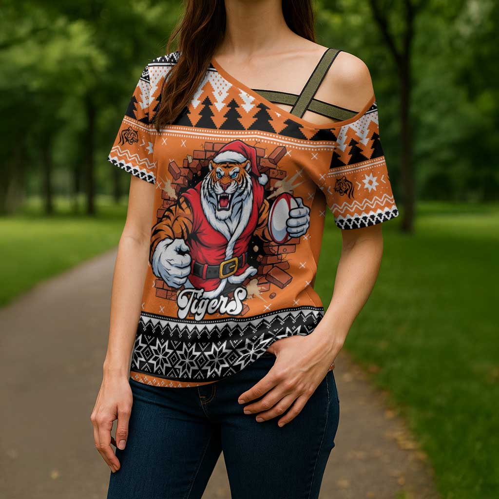 Santa Tiger Roar Personalized Cross Shoulder Shirt Christmas Rugby League Spirit - Aussie Hoodie