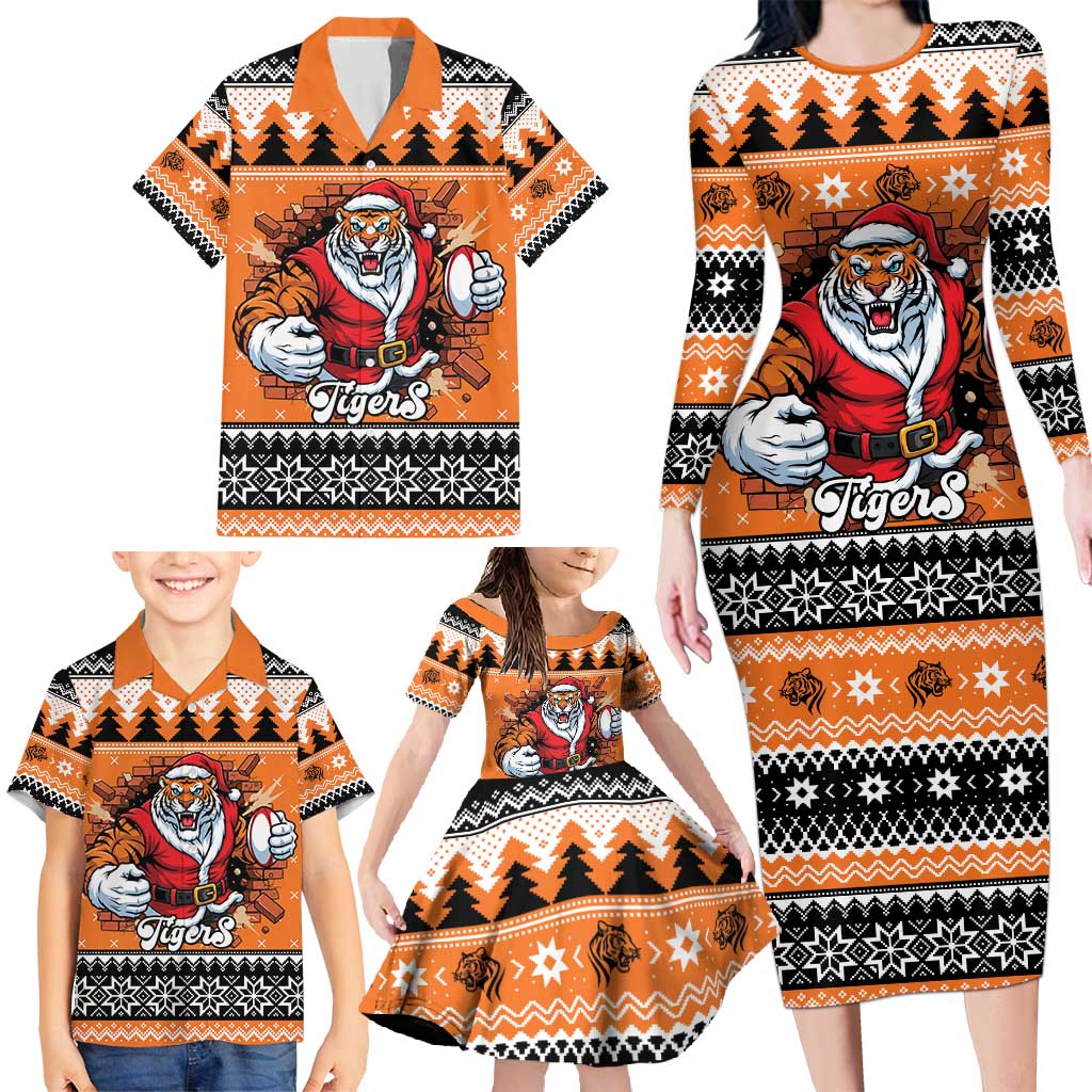 Santa Tiger Roar Personalized Family Matching Long Sleeve Bodycon Dress and Hawaiian Shirt Christmas Rugby League Spirit - Aussie Hoodie