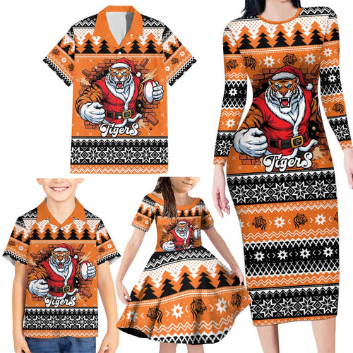 Santa Tiger Roar Personalized Family Matching Long Sleeve Bodycon Dress and Hawaiian Shirt Christmas Rugby League Spirit - Aussie Hoodie