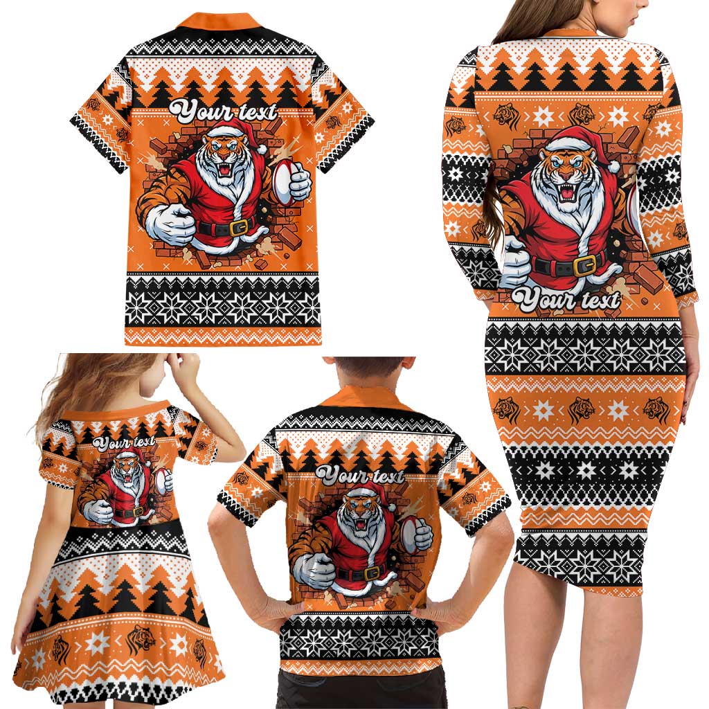Santa Tiger Roar Personalized Family Matching Long Sleeve Bodycon Dress and Hawaiian Shirt Christmas Rugby League Spirit - Aussie Hoodie