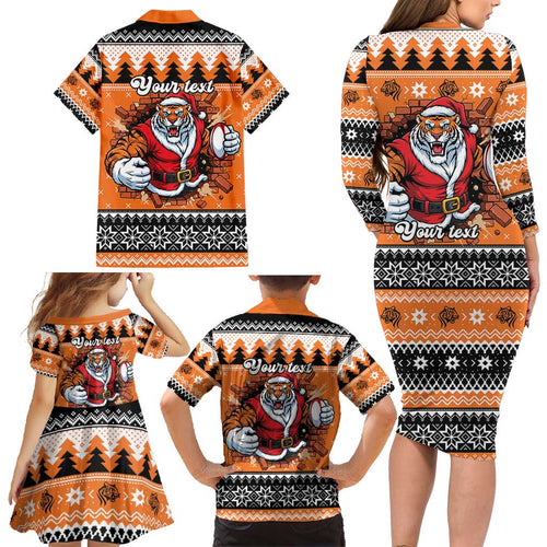 Santa Tiger Roar Personalized Family Matching Long Sleeve Bodycon Dress and Hawaiian Shirt Christmas Rugby League Spirit - Aussie Hoodie