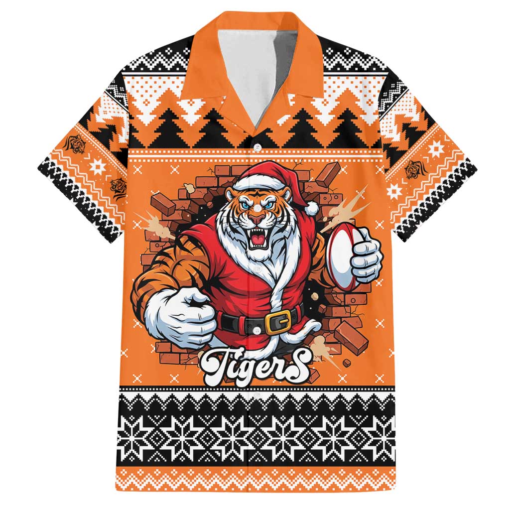Santa Tiger Roar Personalized Family Matching Long Sleeve Bodycon Dress and Hawaiian Shirt Christmas Rugby League Spirit - Aussie Hoodie