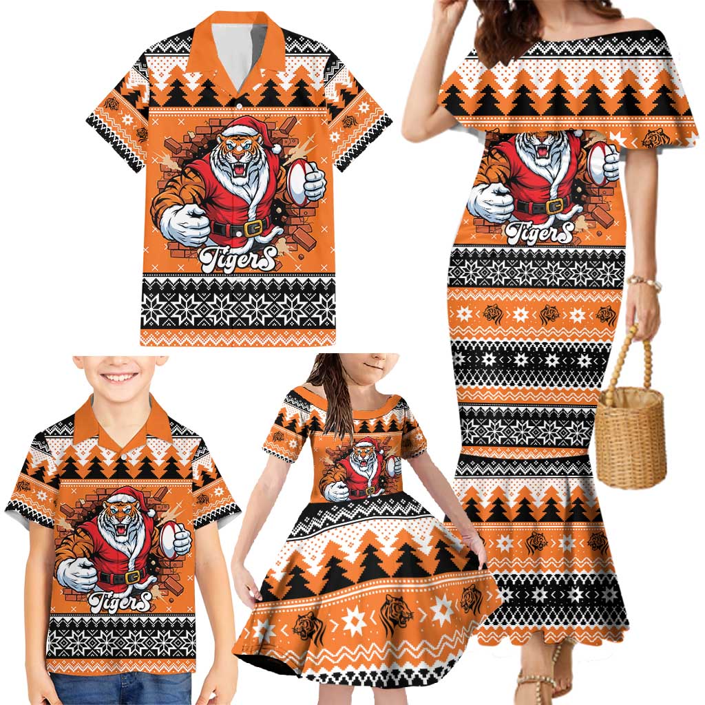 Santa Tiger Roar Personalized Family Matching Mermaid Dress and Hawaiian Shirt Christmas Rugby League Spirit - Aussie Hoodie