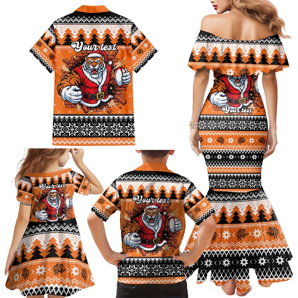 Santa Tiger Roar Personalized Family Matching Mermaid Dress and Hawaiian Shirt Christmas Rugby League Spirit - Aussie Hoodie