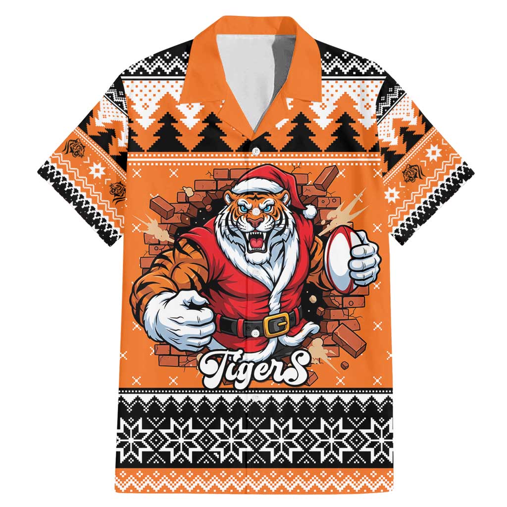Santa Tiger Roar Personalized Family Matching Mermaid Dress and Hawaiian Shirt Christmas Rugby League Spirit - Aussie Hoodie