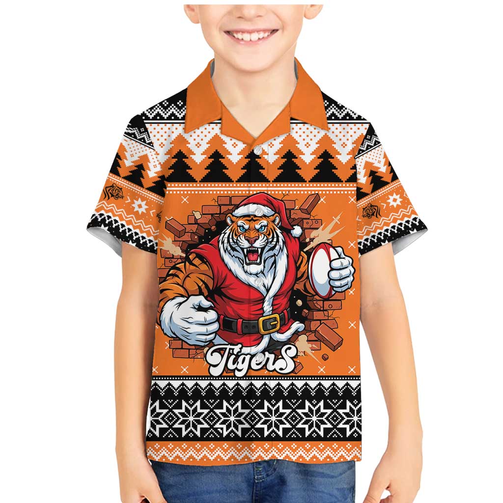 Santa Tiger Roar Personalized Family Matching Mermaid Dress and Hawaiian Shirt Christmas Rugby League Spirit - Aussie Hoodie