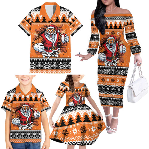 Santa Tiger Roar Personalized Family Matching Off The Shoulder Long Sleeve Dress and Hawaiian Shirt Christmas Rugby League Spirit - Aussie Hoodie