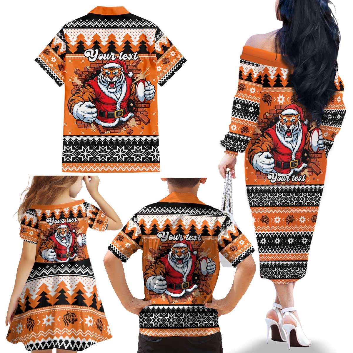 Santa Tiger Roar Personalized Family Matching Off The Shoulder Long Sleeve Dress and Hawaiian Shirt Christmas Rugby League Spirit - Aussie Hoodie