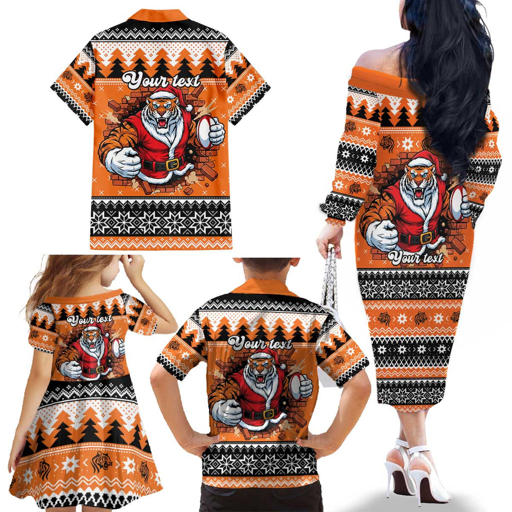 Santa Tiger Roar Personalized Family Matching Off The Shoulder Long Sleeve Dress and Hawaiian Shirt Christmas Rugby League Spirit - Aussie Hoodie