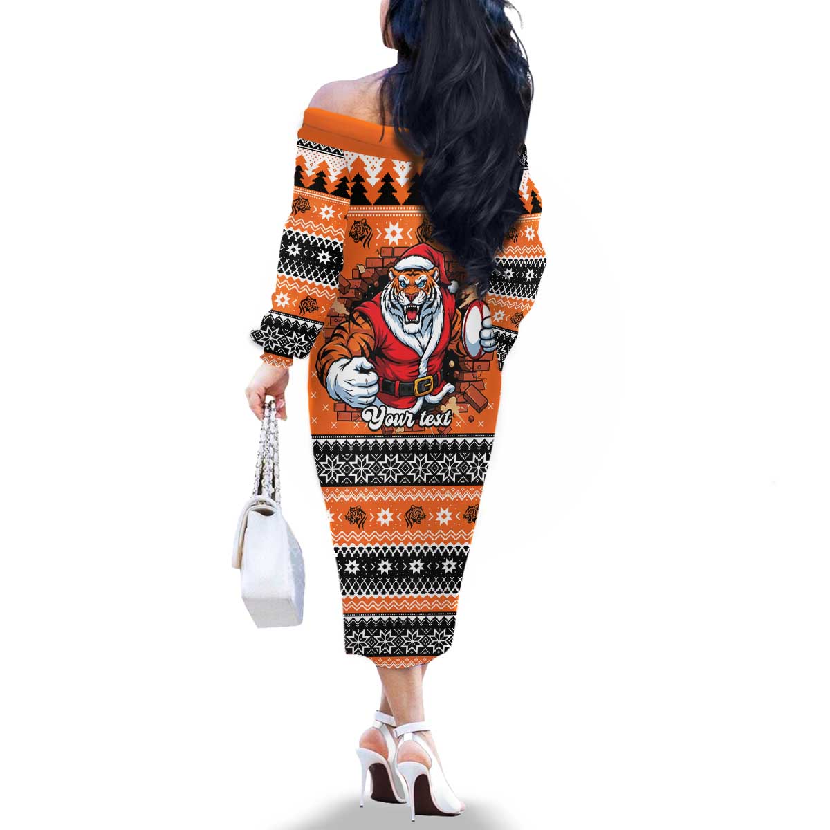 Santa Tiger Roar Personalized Family Matching Off The Shoulder Long Sleeve Dress and Hawaiian Shirt Christmas Rugby League Spirit - Aussie Hoodie