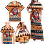 Santa Tiger Roar Personalized Family Matching Off Shoulder Maxi Dress and Hawaiian Shirt Christmas Rugby League Spirit - Aussie Hoodie