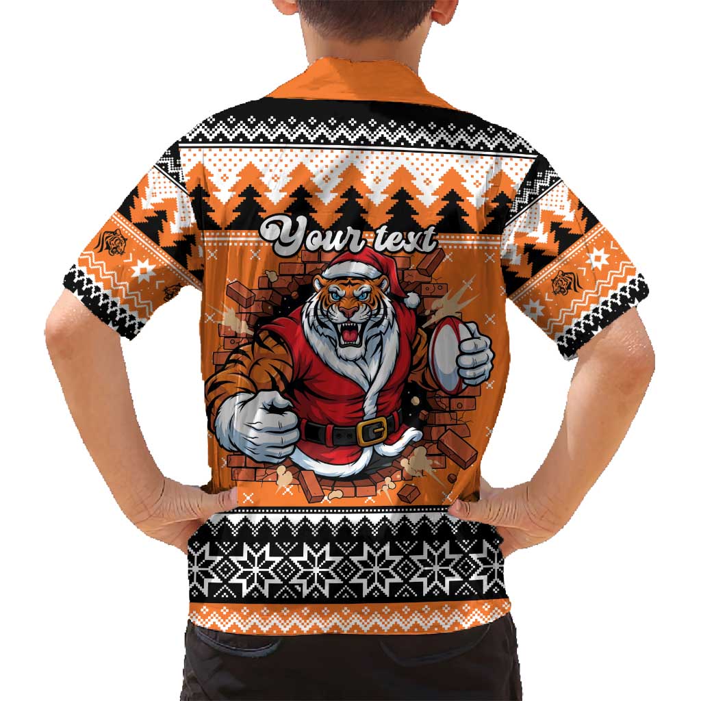 Santa Tiger Roar Personalized Family Matching Off Shoulder Maxi Dress and Hawaiian Shirt Christmas Rugby League Spirit - Aussie Hoodie