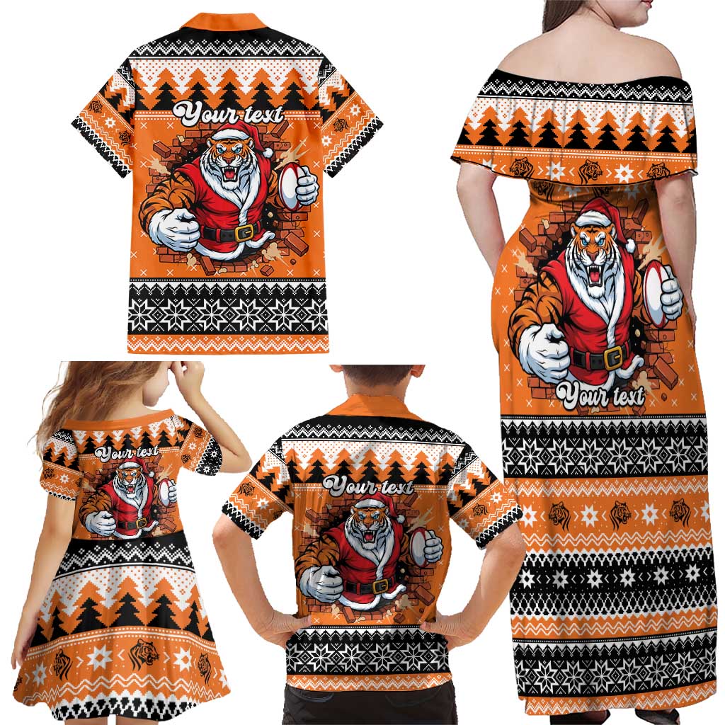 Santa Tiger Roar Personalized Family Matching Off Shoulder Maxi Dress and Hawaiian Shirt Christmas Rugby League Spirit - Aussie Hoodie