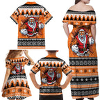 Santa Tiger Roar Personalized Family Matching Off Shoulder Maxi Dress and Hawaiian Shirt Christmas Rugby League Spirit - Aussie Hoodie