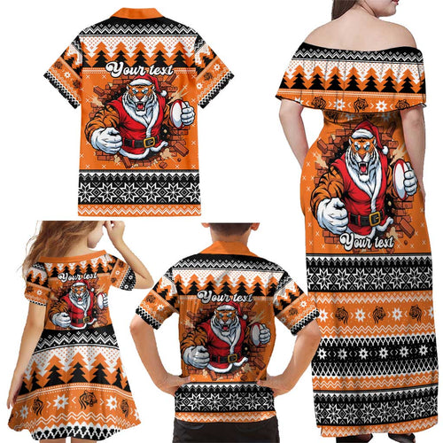 Santa Tiger Roar Personalized Family Matching Off Shoulder Maxi Dress and Hawaiian Shirt Christmas Rugby League Spirit - Aussie Hoodie