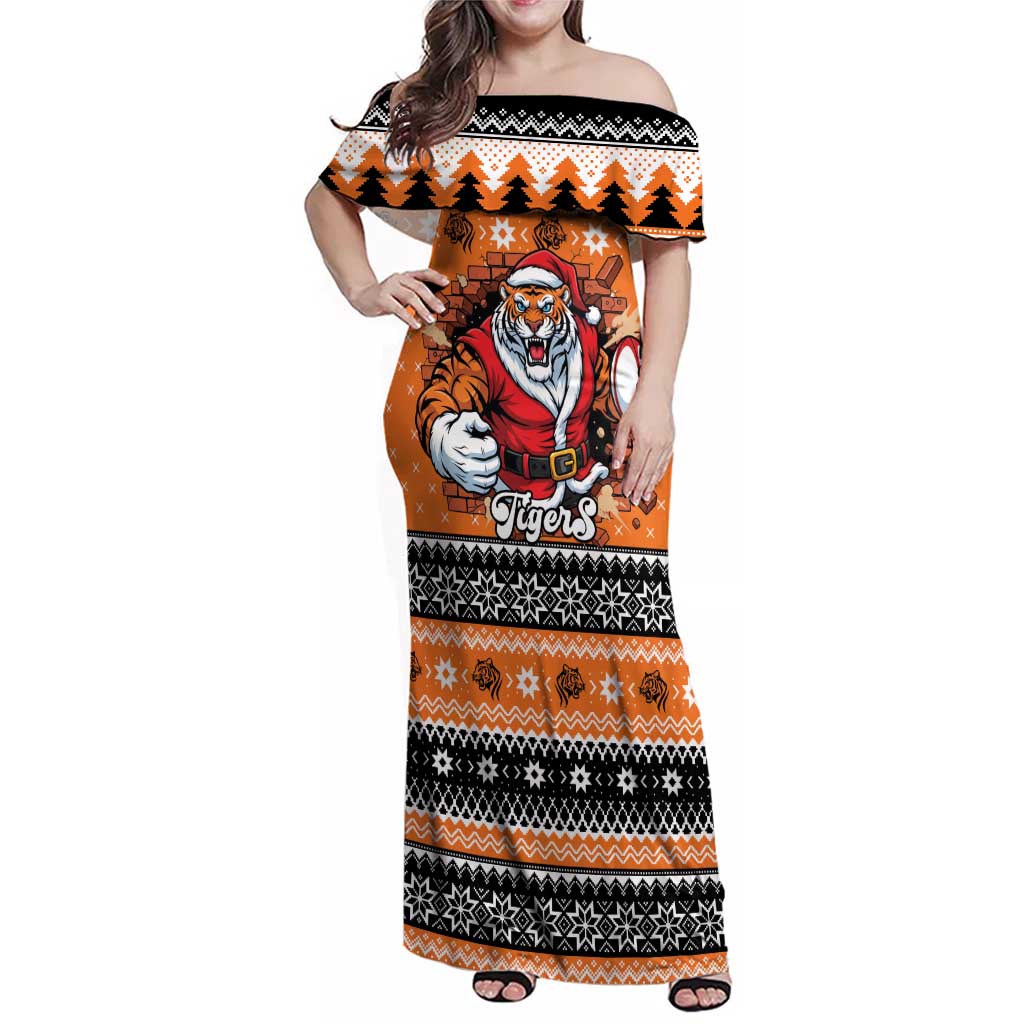 Santa Tiger Roar Personalized Family Matching Off Shoulder Maxi Dress and Hawaiian Shirt Christmas Rugby League Spirit - Aussie Hoodie