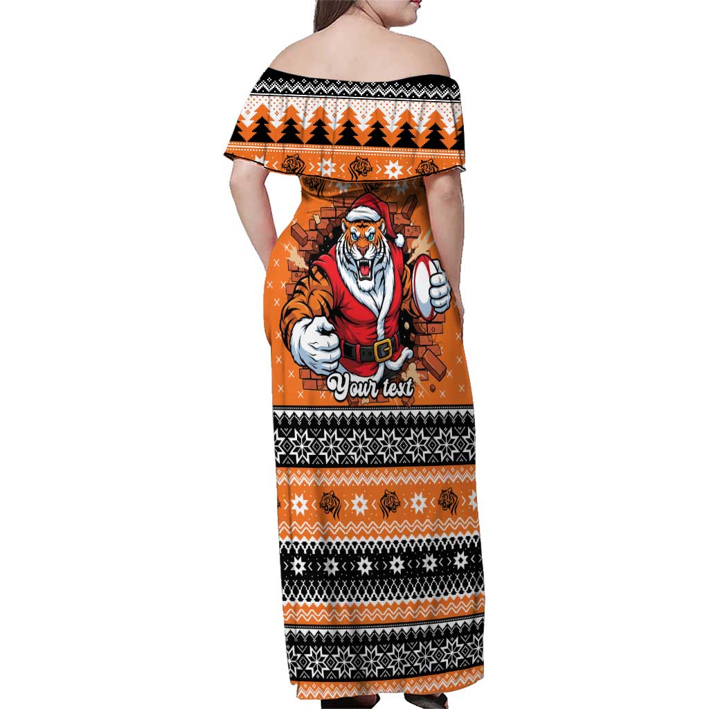 Santa Tiger Roar Personalized Family Matching Off Shoulder Maxi Dress and Hawaiian Shirt Christmas Rugby League Spirit - Aussie Hoodie