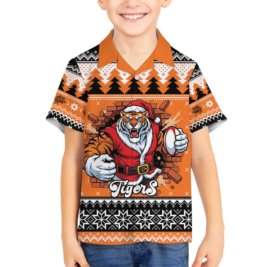 Santa Tiger Roar Personalized Family Matching Off Shoulder Maxi Dress and Hawaiian Shirt Christmas Rugby League Spirit - Aussie Hoodie