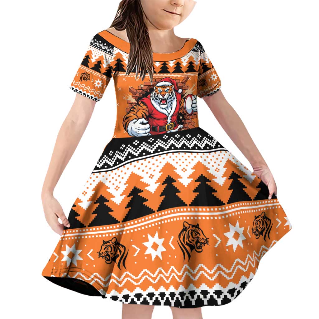 Santa Tiger Roar Personalized Family Matching Off Shoulder Short Dress and Hawaiian Shirt Christmas Rugby League Spirit - Aussie Hoodie