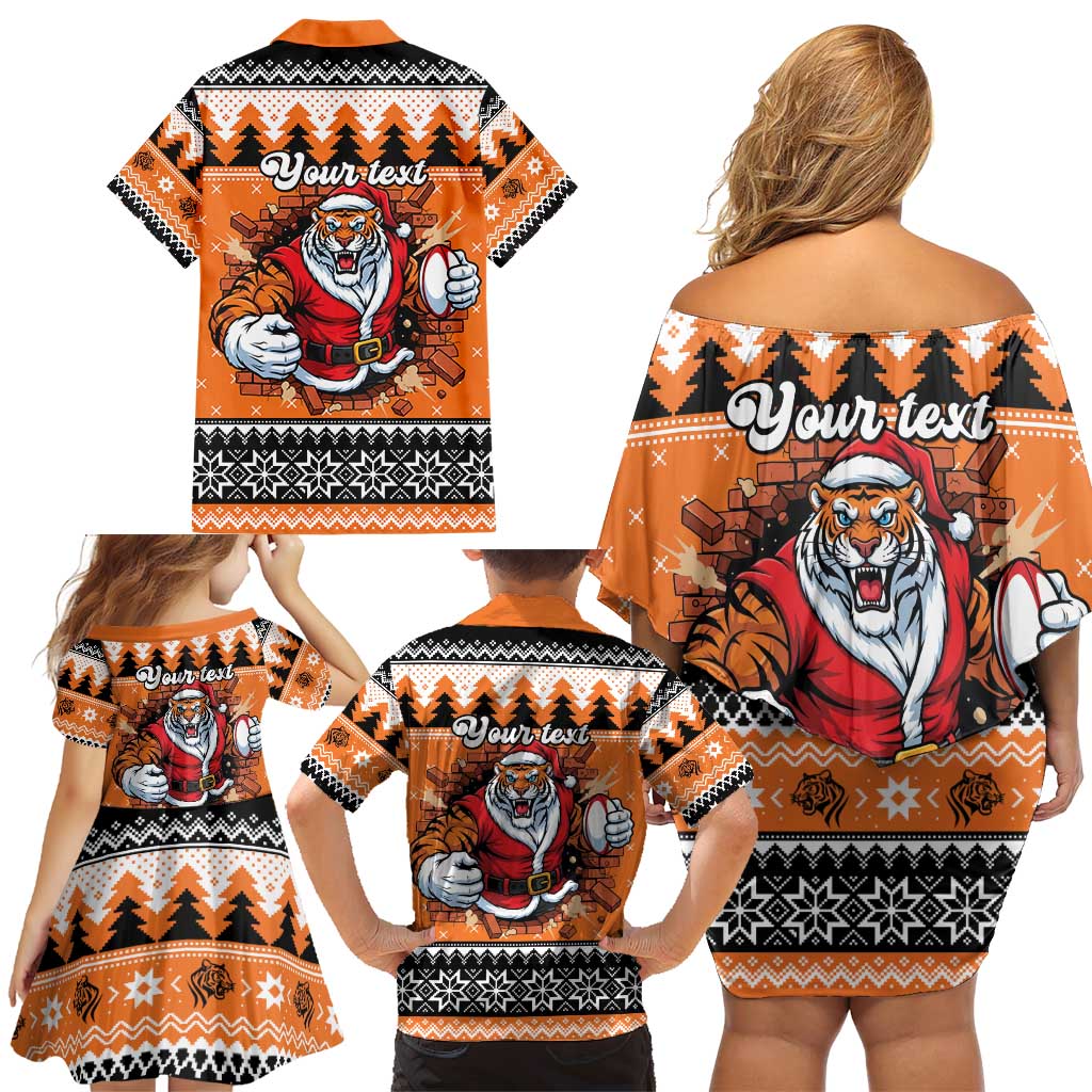Santa Tiger Roar Personalized Family Matching Off Shoulder Short Dress and Hawaiian Shirt Christmas Rugby League Spirit - Aussie Hoodie