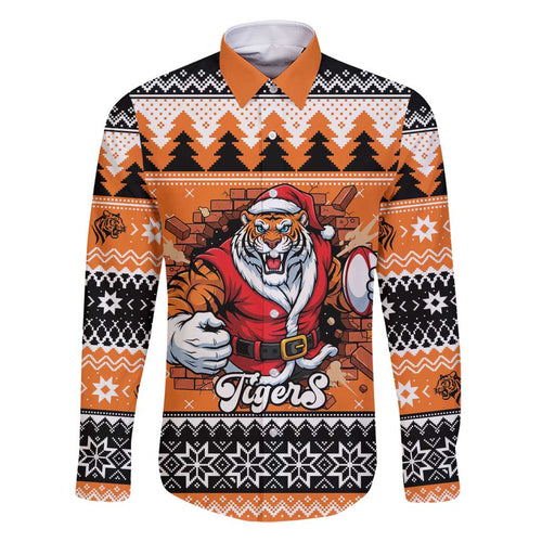 Santa Tiger Roar Personalized Family Matching Off Shoulder Short Dress and Hawaiian Shirt Christmas Rugby League Spirit - Aussie Hoodie