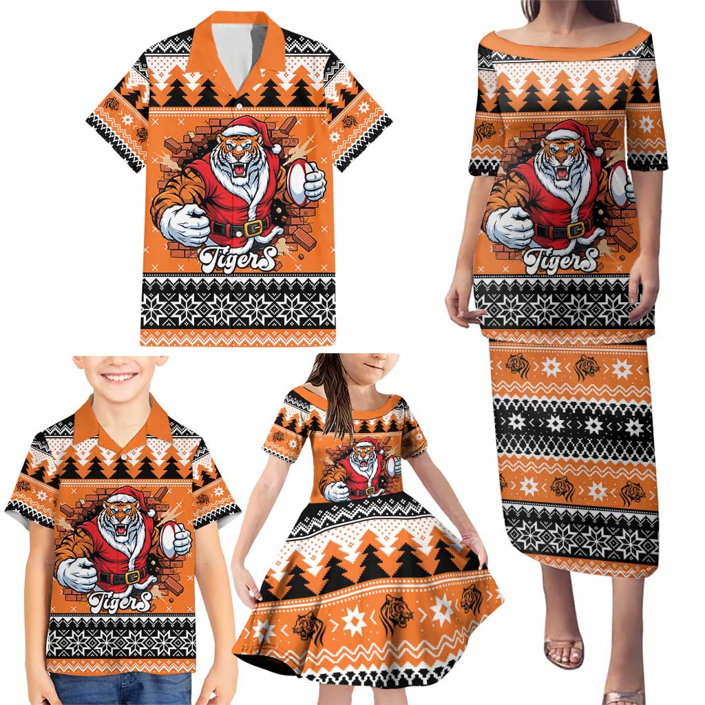 Santa Tiger Roar Personalized Family Matching Puletasi and Hawaiian Shirt Christmas Rugby League Spirit - Aussie Hoodie