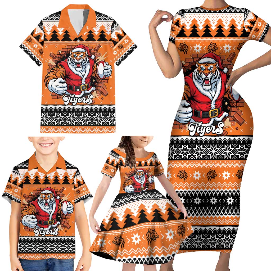 Santa Tiger Roar Personalized Family Matching Short Sleeve Bodycon Dress and Hawaiian Shirt Christmas Rugby League Spirit - Aussie Hoodie
