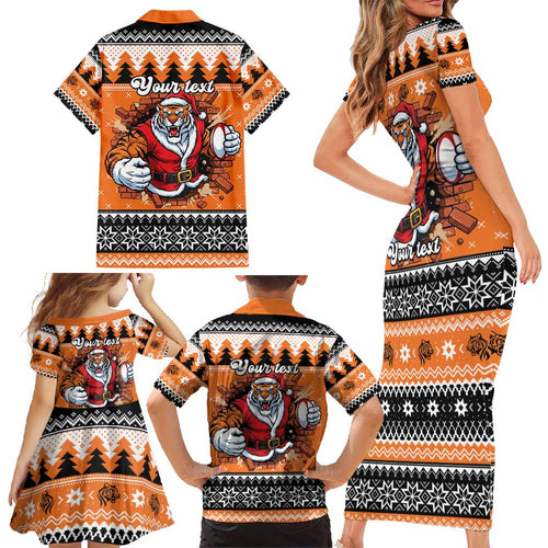 Santa Tiger Roar Personalized Family Matching Short Sleeve Bodycon Dress and Hawaiian Shirt Christmas Rugby League Spirit - Aussie Hoodie