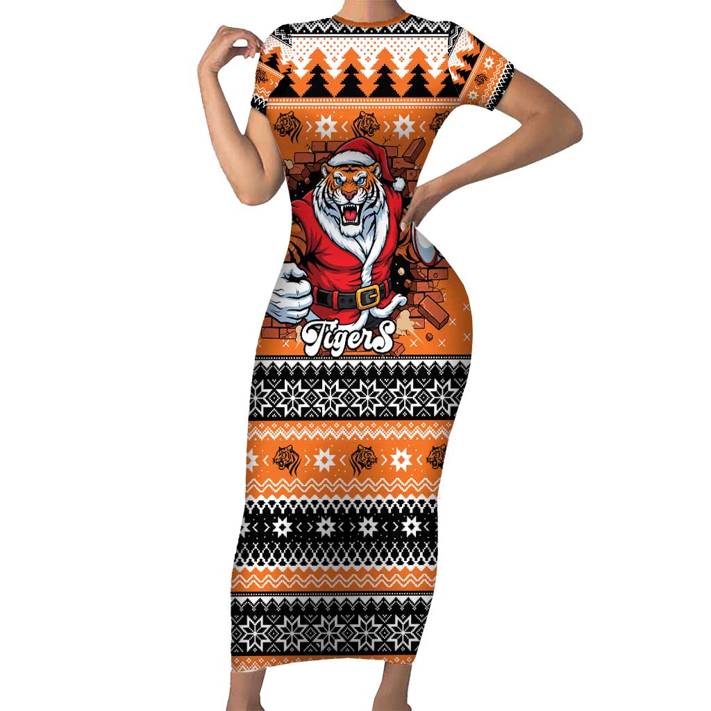 Santa Tiger Roar Personalized Family Matching Short Sleeve Bodycon Dress and Hawaiian Shirt Christmas Rugby League Spirit - Aussie Hoodie