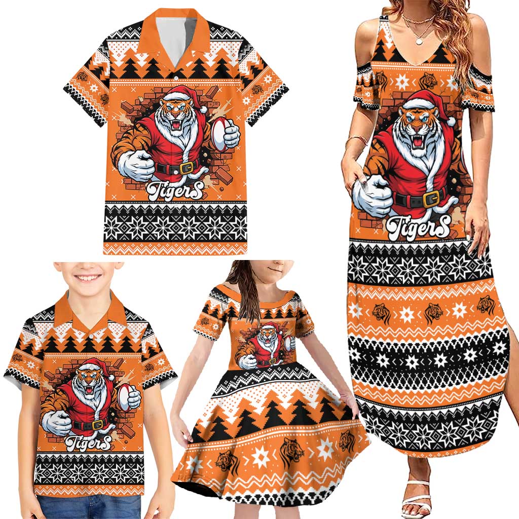 Santa Tiger Roar Personalized Family Matching Summer Maxi Dress and Hawaiian Shirt Christmas Rugby League Spirit - Aussie Hoodie