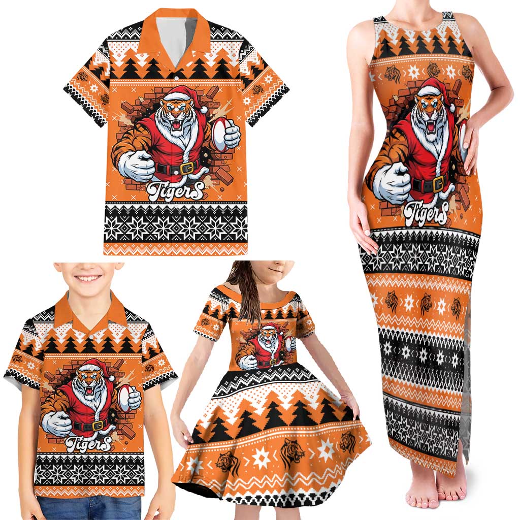 Santa Tiger Roar Personalized Family Matching Tank Maxi Dress and Hawaiian Shirt Christmas Rugby League Spirit - Aussie Hoodie