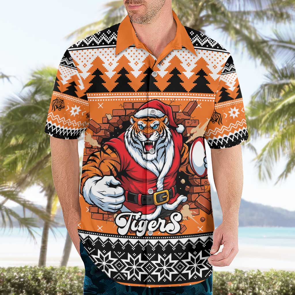 Santa Tiger Roar Personalized Hawaiian Shirt Christmas Rugby League Spirit - Aussie Hoodie