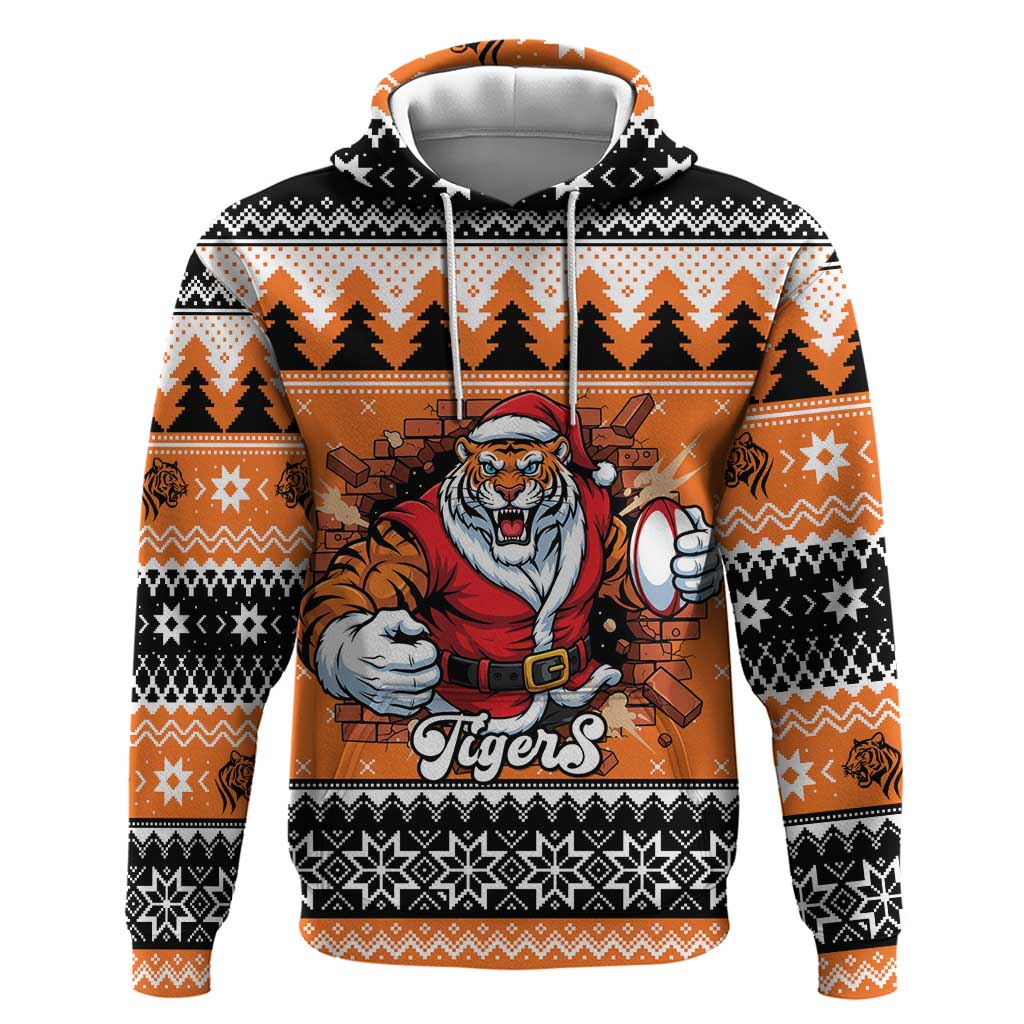 Santa Tiger Roar Personalized Hoodie Christmas Rugby League Spirit - Aussie Hoodie