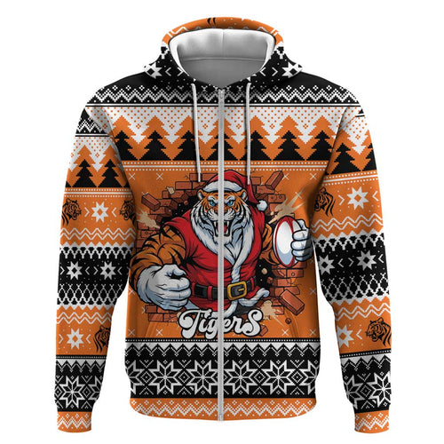 Santa Tiger Roar Personalized Hoodie Christmas Rugby League Spirit - Aussie Hoodie