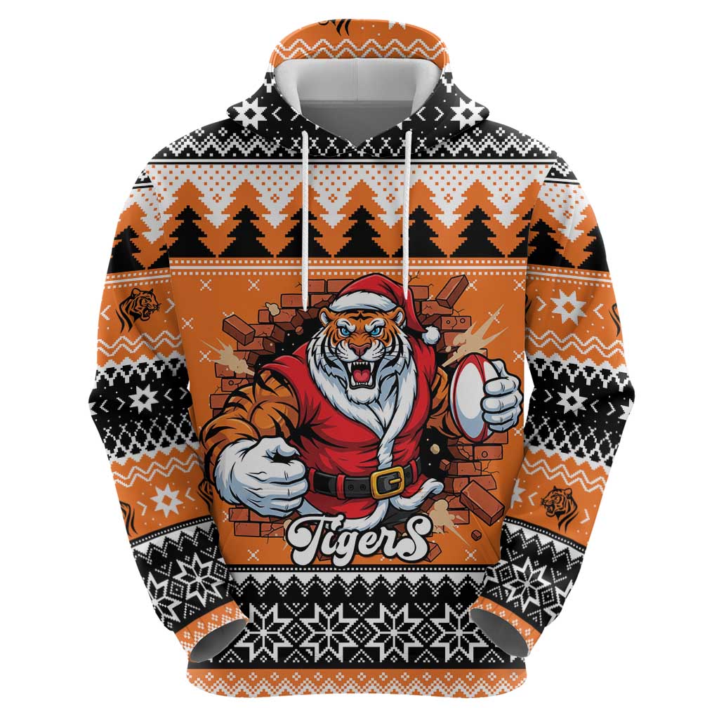 Santa Tiger Roar Personalized Hoodie Christmas Rugby League Spirit - Aussie Hoodie