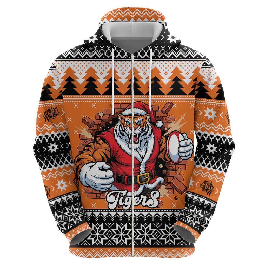 Santa Tiger Roar Personalized Hoodie Christmas Rugby League Spirit - Aussie Hoodie