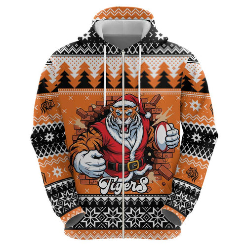Santa Tiger Roar Personalized Hoodie Christmas Rugby League Spirit - Aussie Hoodie