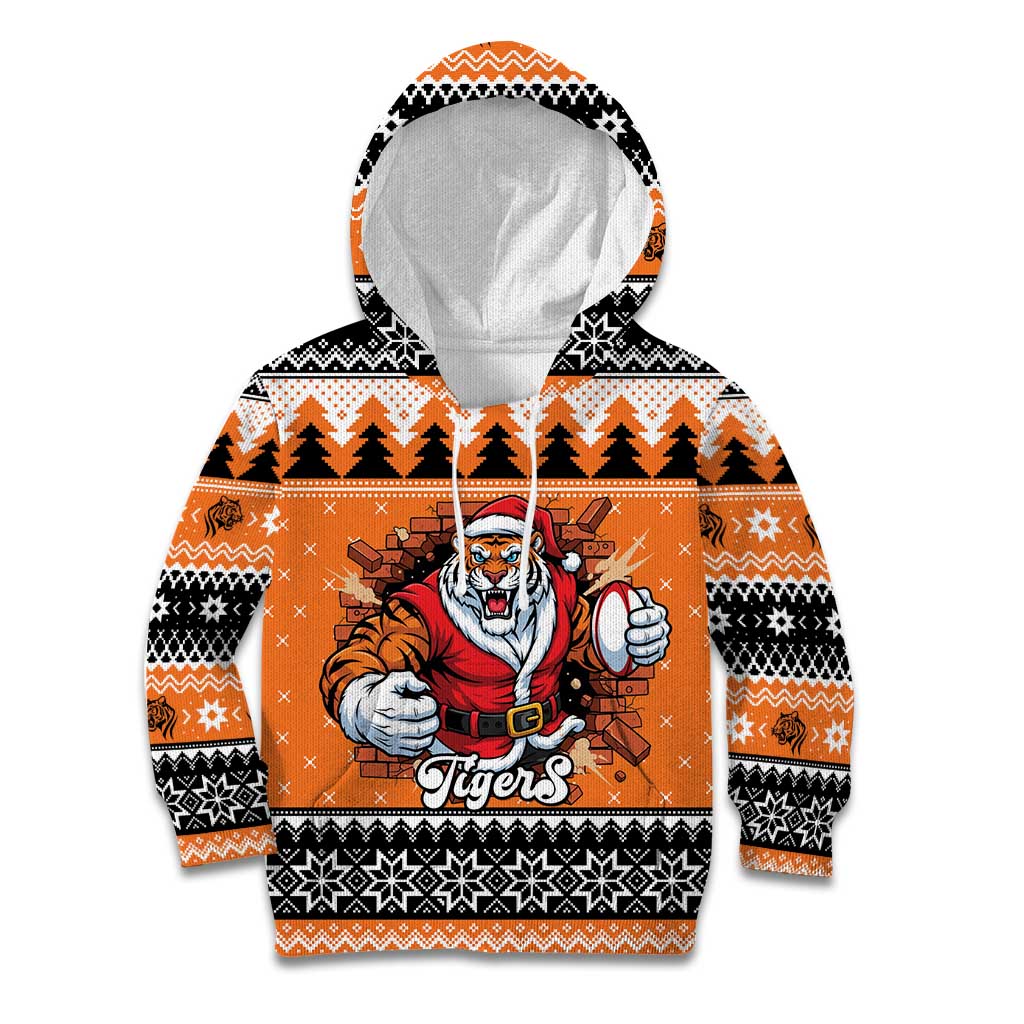 Santa Tiger Roar Personalized Kid Hoodie Christmas Rugby League Spirit - Aussie Hoodie