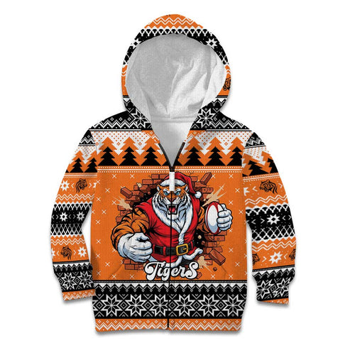 Santa Tiger Roar Personalized Kid Hoodie Christmas Rugby League Spirit - Aussie Hoodie