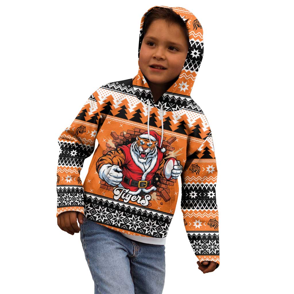 Santa Tiger Roar Personalized Kid Hoodie Christmas Rugby League Spirit - Aussie Hoodie