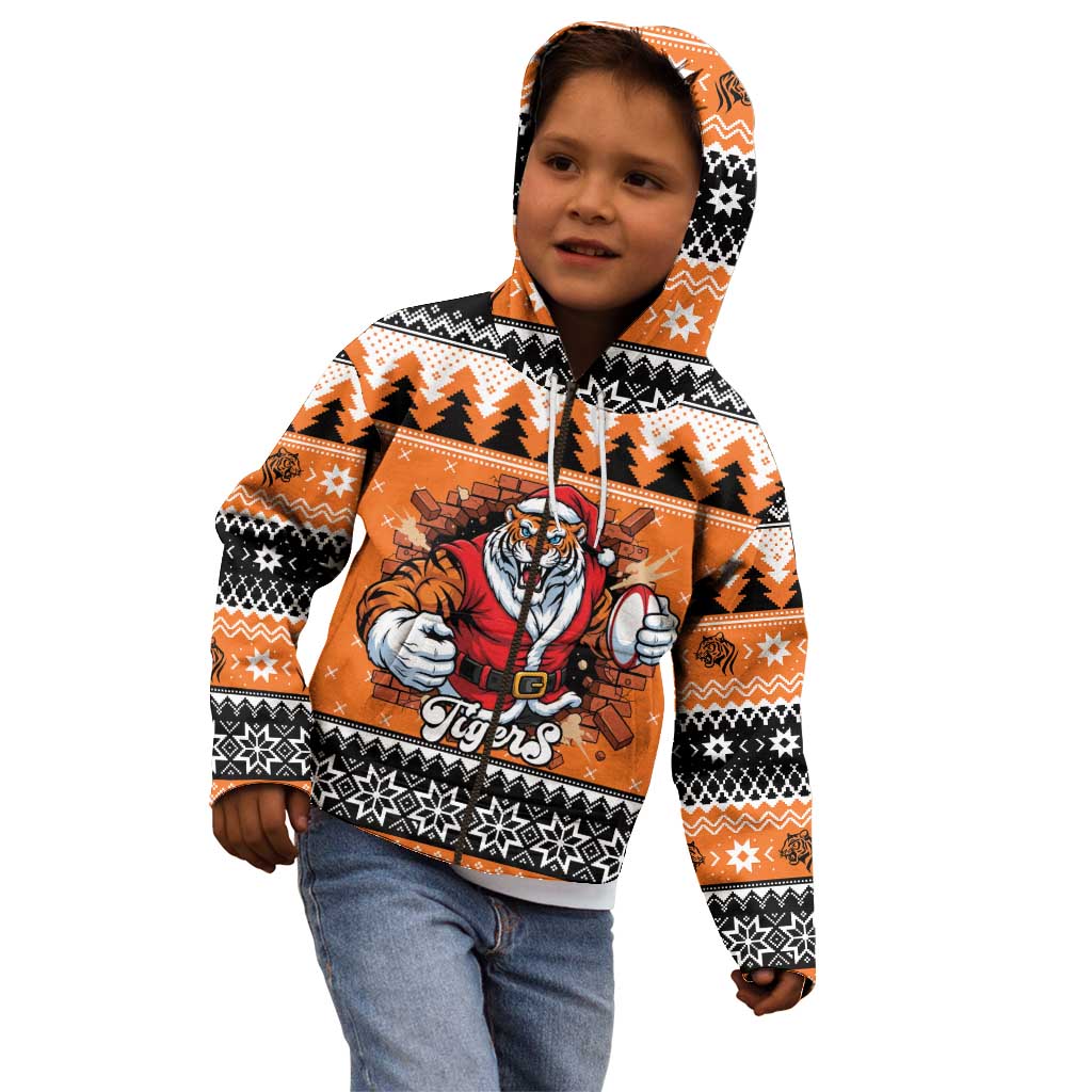 Santa Tiger Roar Personalized Kid Hoodie Christmas Rugby League Spirit - Aussie Hoodie