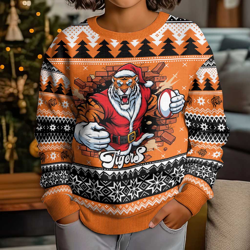 Santa Tiger Roar Personalized Kid Ugly Christmas Sweater Christmas Rugby League Spirit - Aussie Hoodie