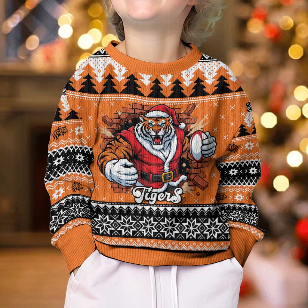 Santa Tiger Roar Personalized Kid Ugly Christmas Sweater Christmas Rugby League Spirit - Aussie Hoodie
