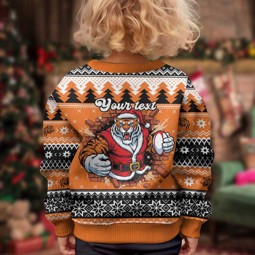 Santa Tiger Roar Personalized Kid Ugly Christmas Sweater Christmas Rugby League Spirit - Aussie Hoodie